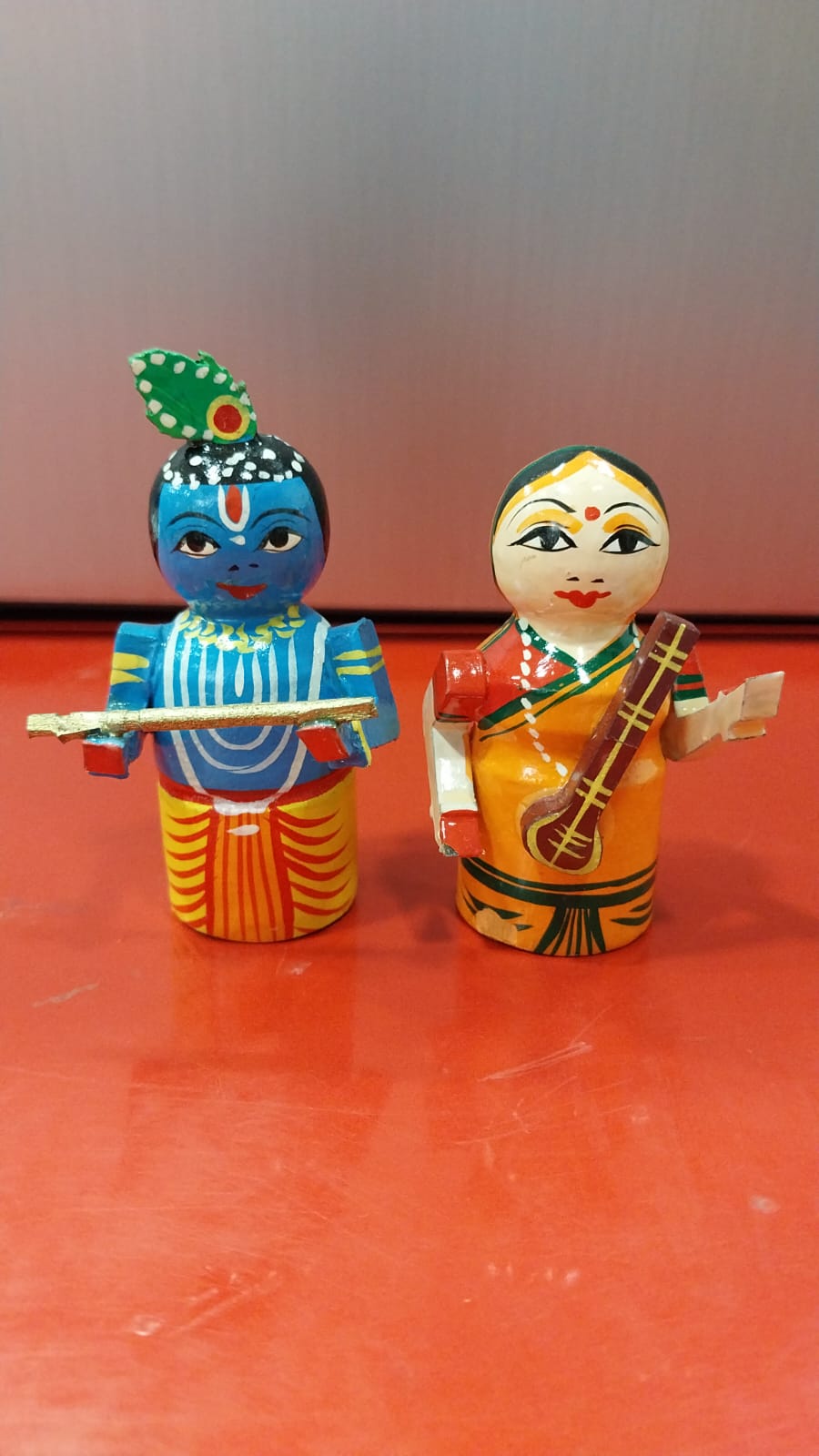 Wooden Peg Krishna Radha Doll