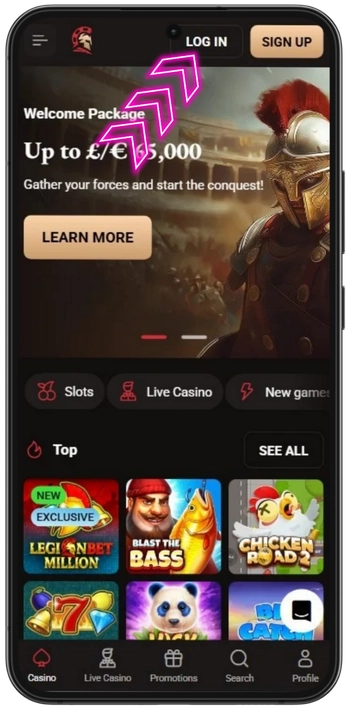 Click "Login" button on Legionbet Casino